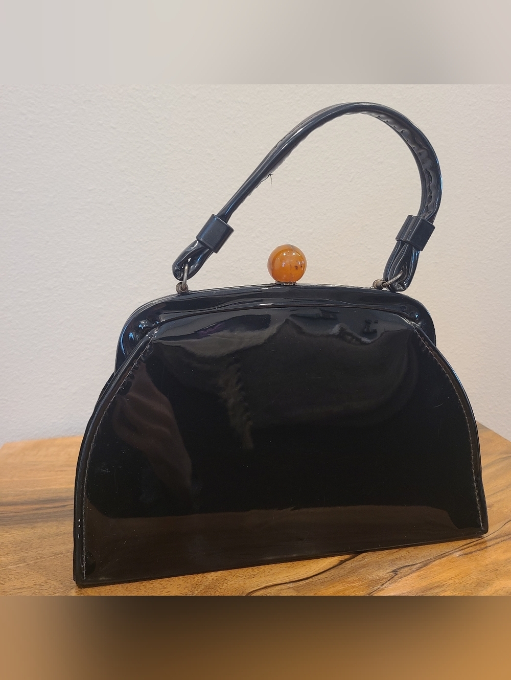 Vintage Black Patent Leather Handbag